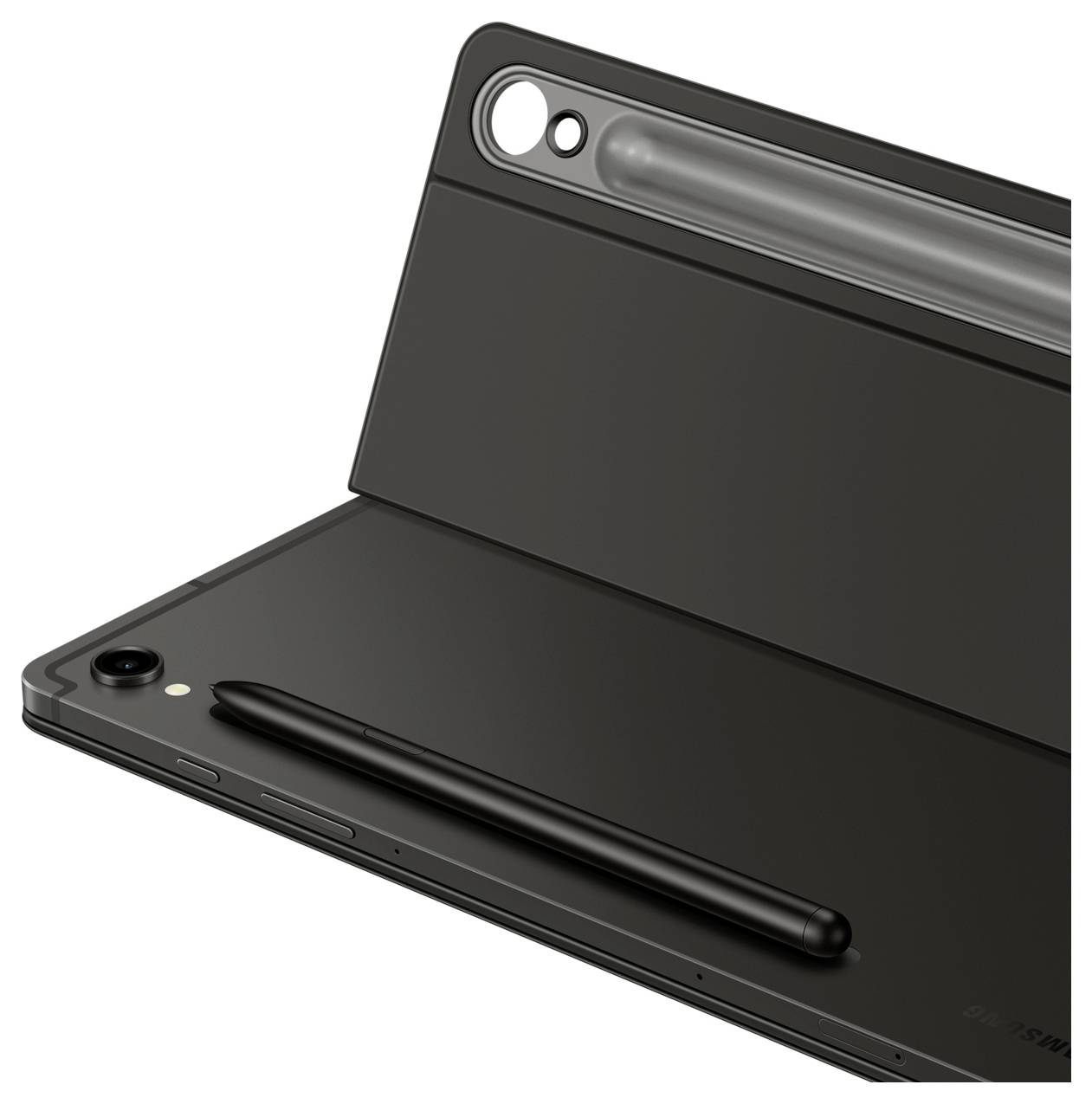 Černý tablet s ochranným pouzdrem a stylusem