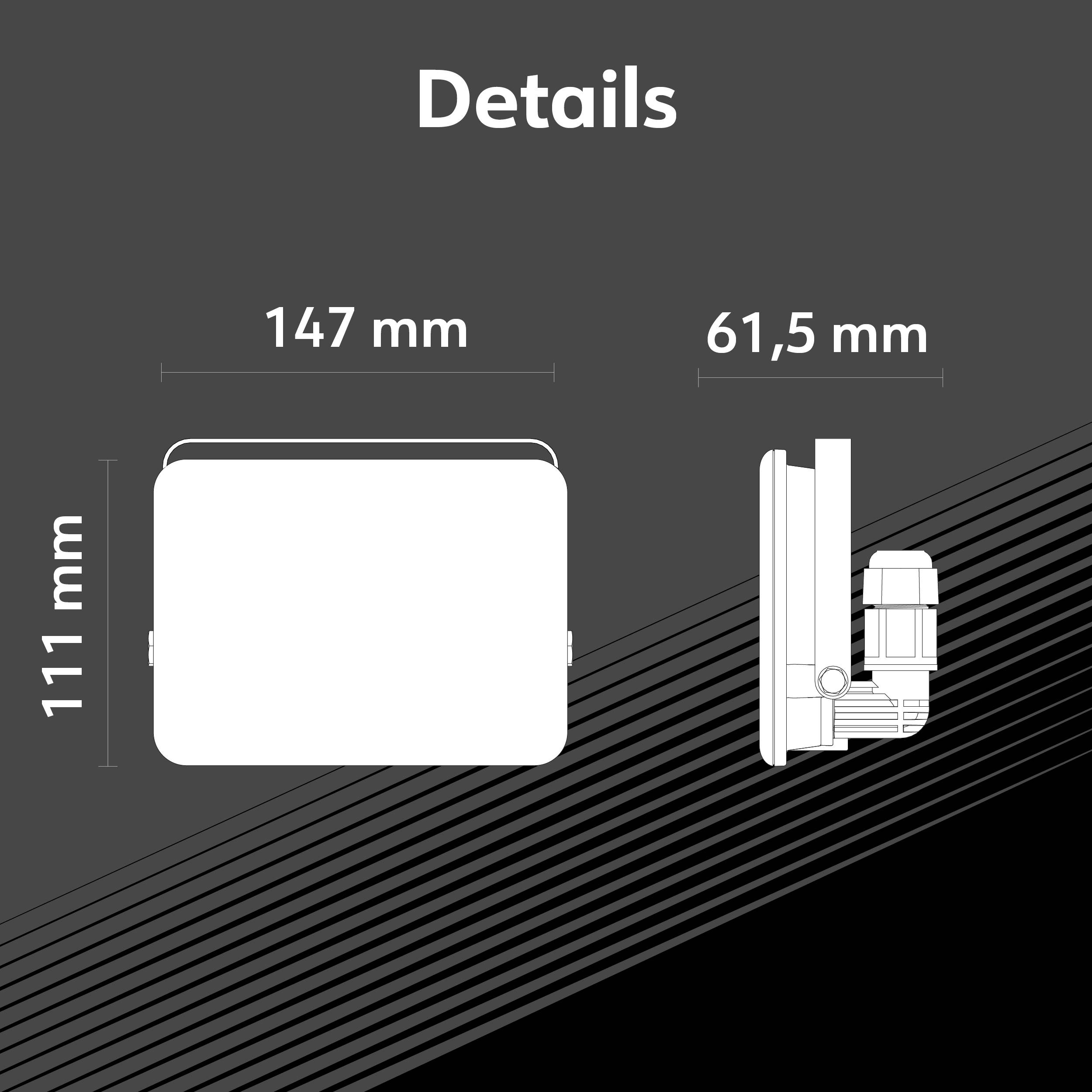 Sekce 'Details' zobrazuje rozměry obdélníkového objektu: 111 mm na výšku, 147 mm na šířku, 61,5 mm do hloubky.
