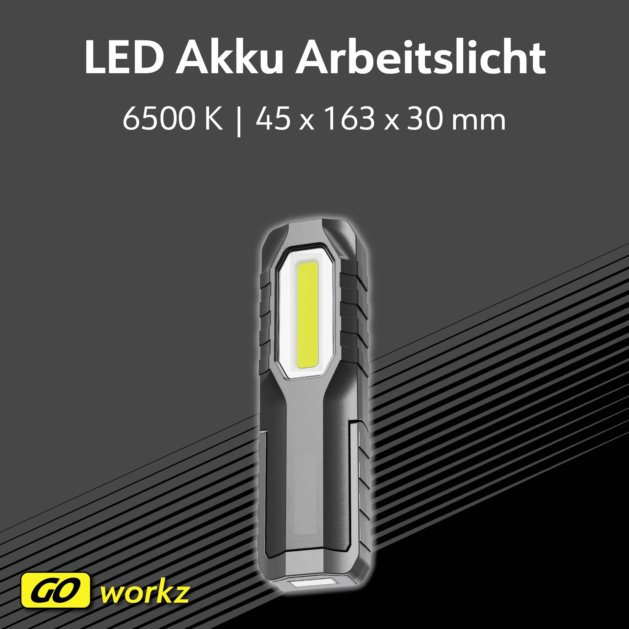 LED akumulátorové pracovní světlo, 6500 K, 45 x 163 x 30 mm. GO workz