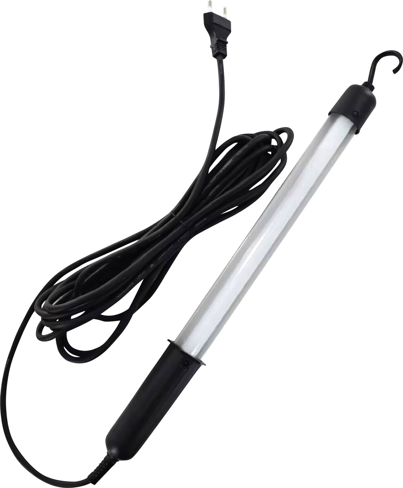 Přenosná LED inspekční lampa s hákem a dlouhým kabelem, vhodná pro práce v dílně a špatně osvětlené prostory.