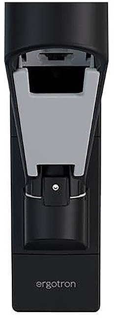 Černený nástěnný držák na monitor od společnosti Ergotron s viditelným upevňovacím mechanismem a logem v dolní části.