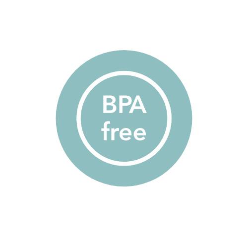 Kulaté, modré symbol s nápisem 'BPA free' označuje výrobky bez plastové látky bisfenolu A.