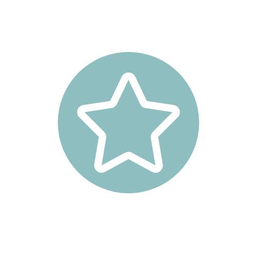 Modrý kruhový symbol s bílou obrysovou hvězdou uprostřed.
