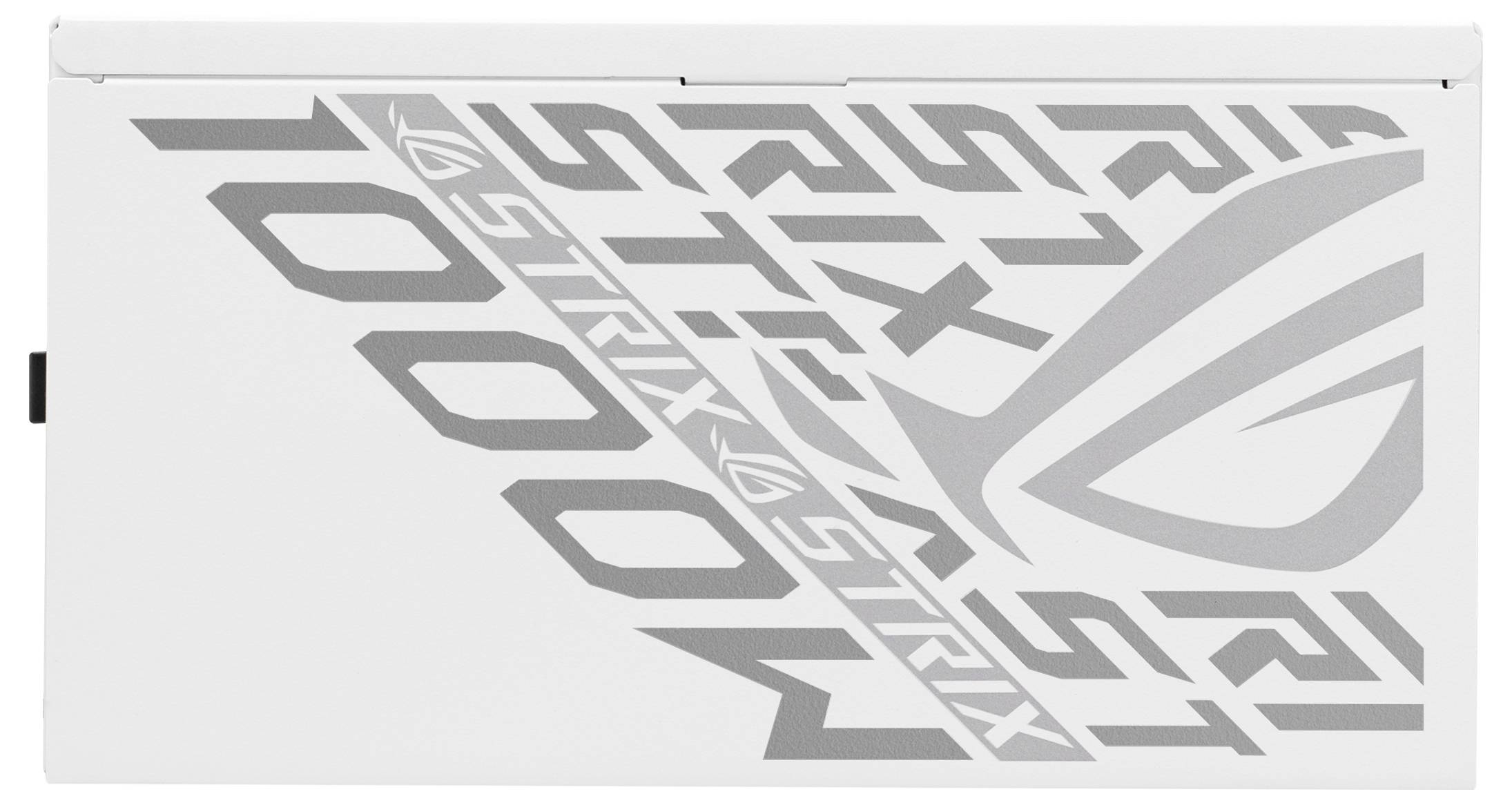 Bílý obal se šedým vzorem a nápisem 'ROG STRIX 1000W'.