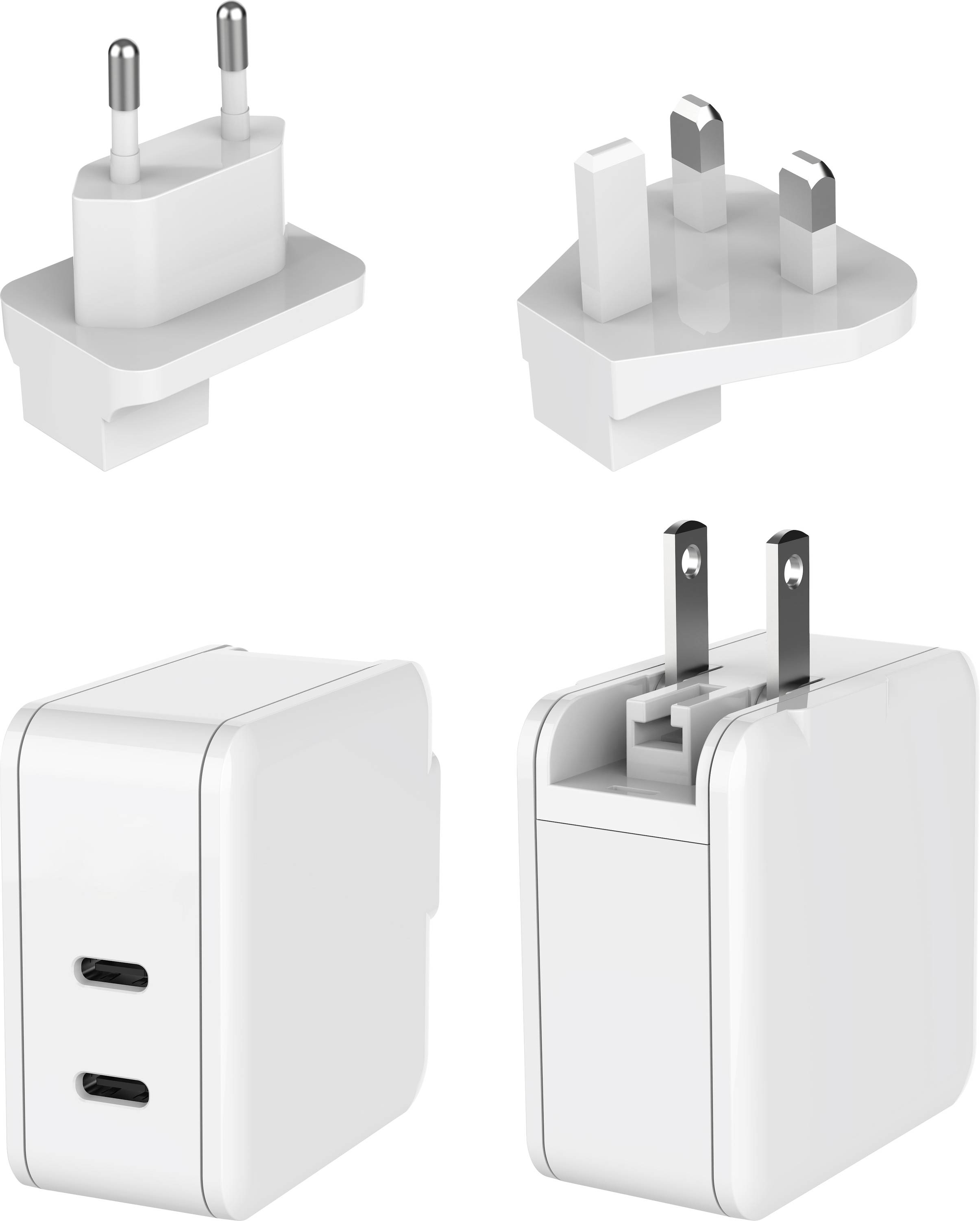 Dehner Elektronik XYPD65CC-ZUZ GaN US foldable with Plug-Set EU/UK white 2xUSB-C Stolní a zásuvkový napájecí zdroj AC/DC-0