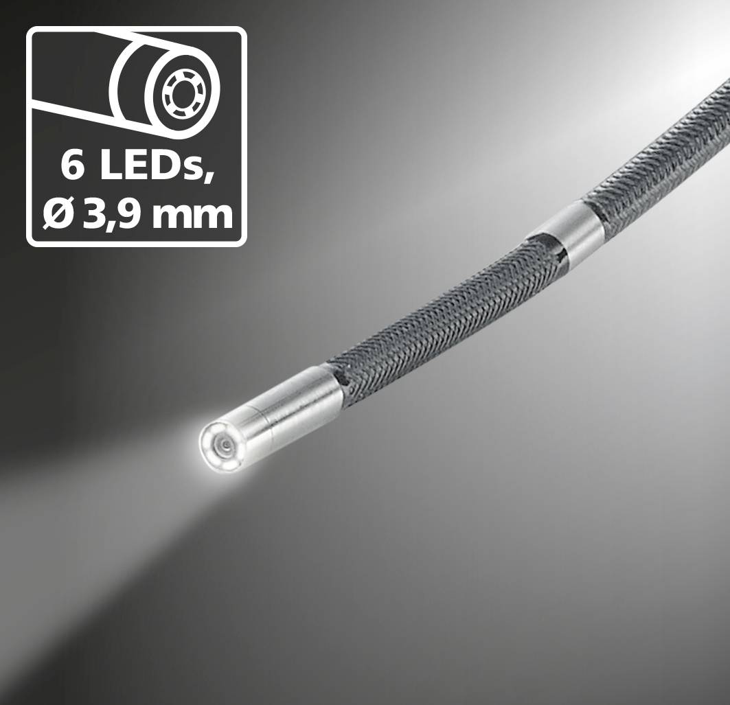 Endoskopická kamera se 6 LED diodami, průměr 3,9 mm, flexibilní trubice pro těžko dostupné oblasti.