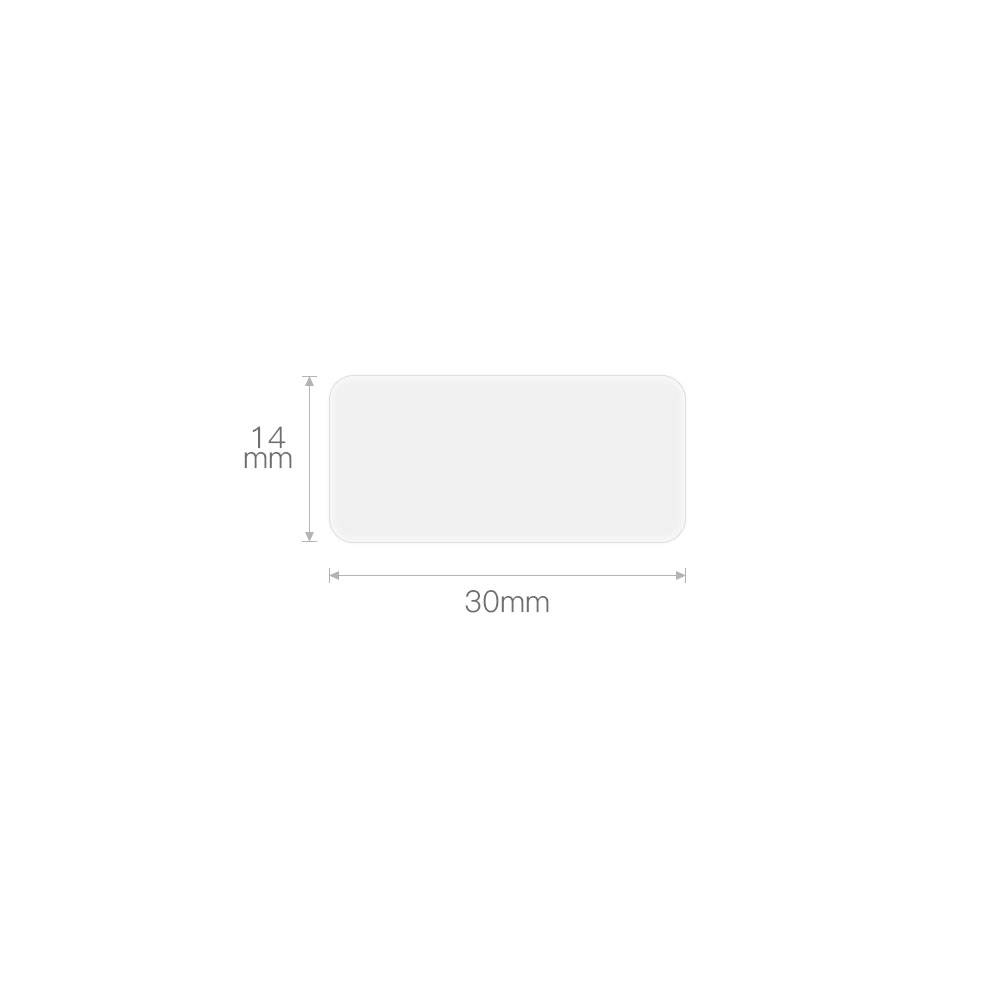 Obdélník se zaoblenými rohy, široký 30 mm a vysoký 14 mm na bílém pozadí.