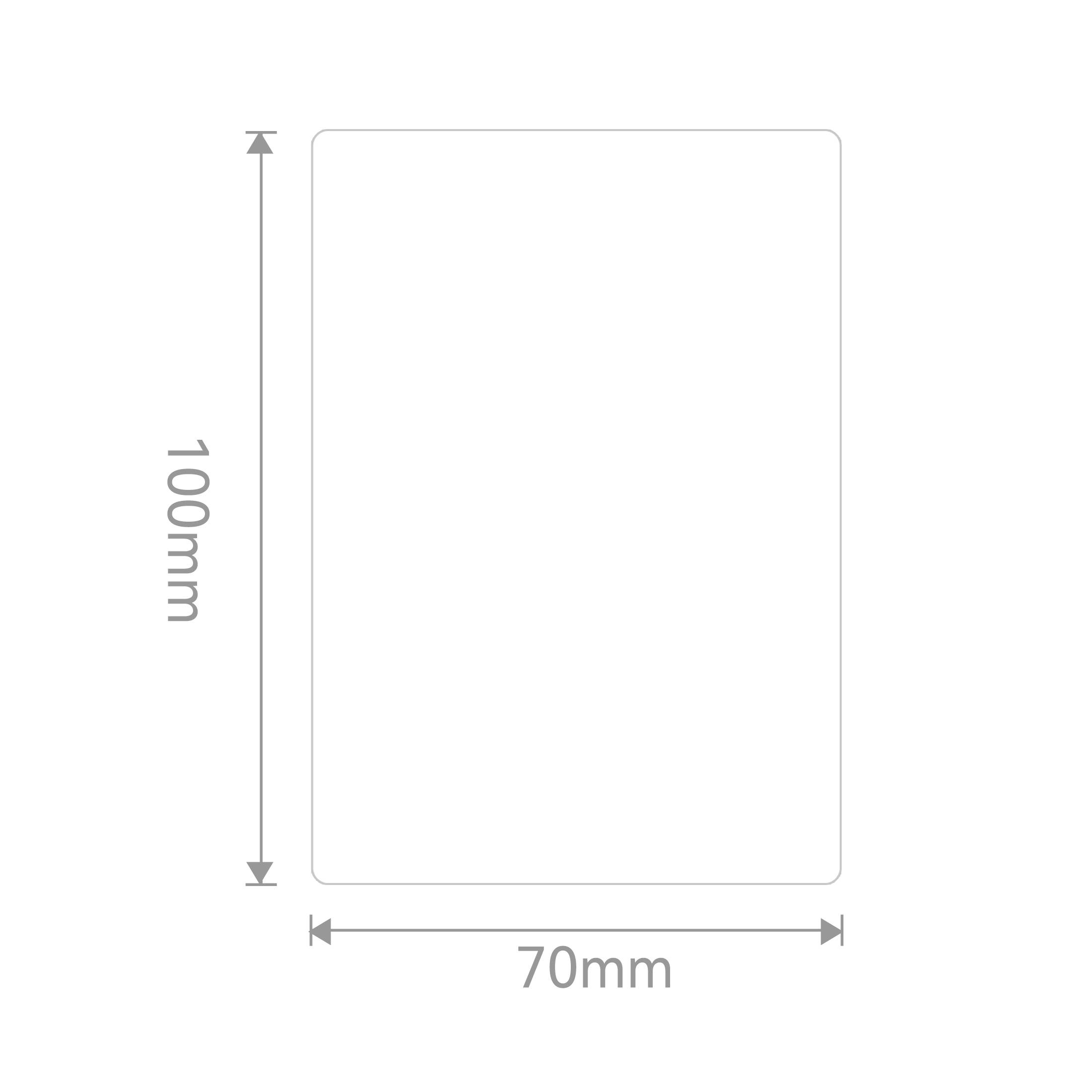 Náčrt obdélníku s výškou 100 mm a šířkou 70 mm, zobrazený šipkami a čísly na stranách.