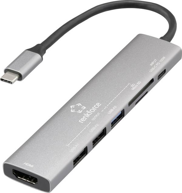Renkforce USB-C® dokovací stanice  RF-DKS-907 Vhodné pro značky (dokovací stanice pro notebook): univerzální  napájení USB-C®, integrovaná čtečka karet