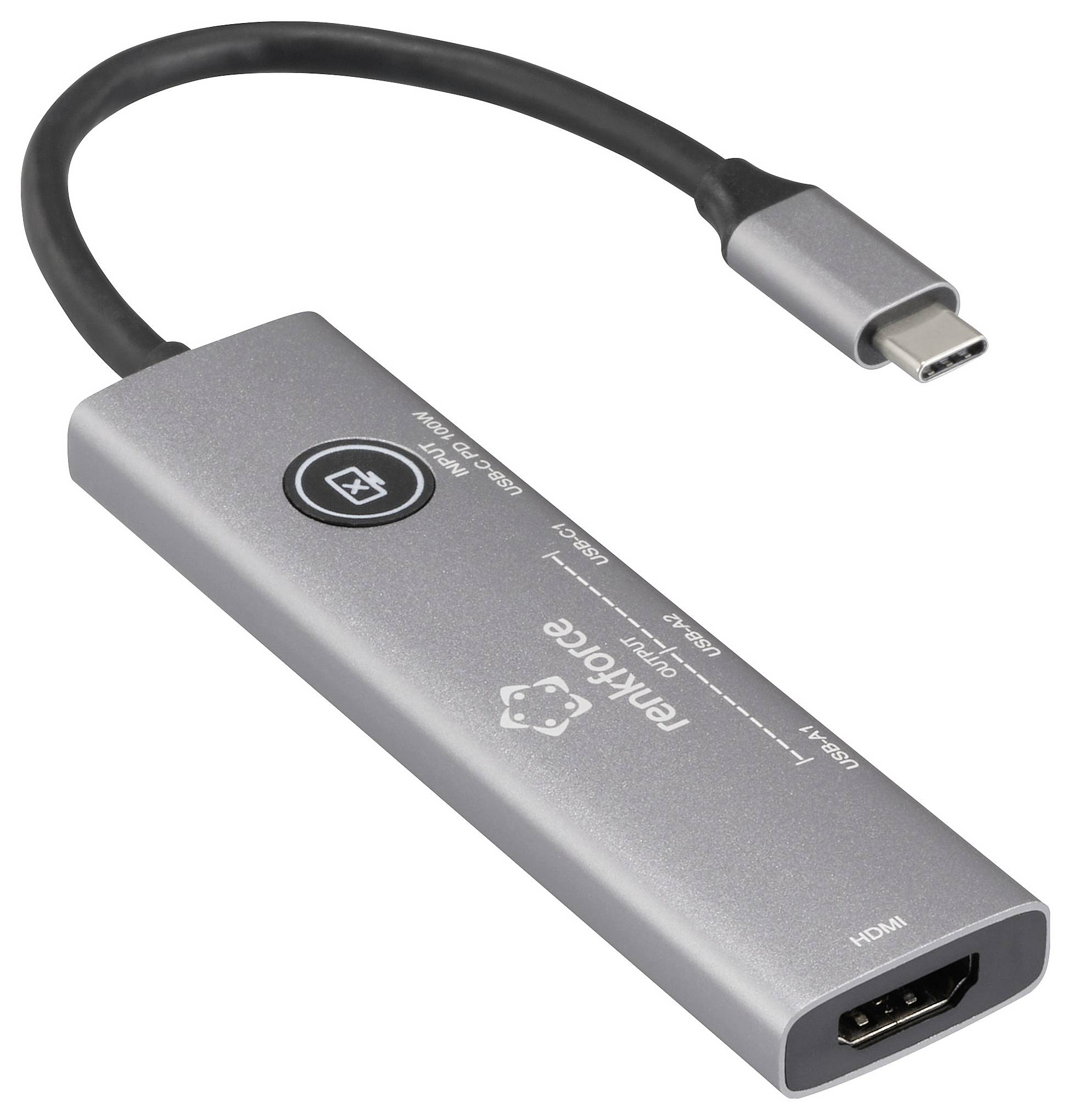Stříbrný adaptérový kabel HDMI na USB-C s názvem značky "Keytech" vytištěným na povrchu, který se používá pro připojení zařízení k zobrazovacím obrazovkám.