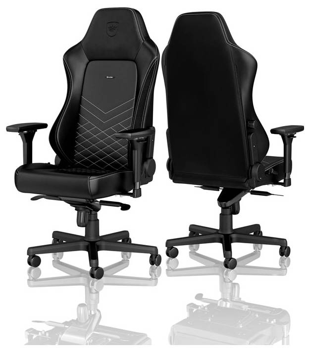 Dva ergonomické kancelářské židle v černé barvě, jedna zobrazená zepředu a druhá zezadu. Obě vybavené kolečky a opěrkami rukou.