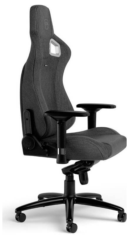 Šedá ergonomická kancelářská židle s nastavitelnými opěrkami rukou a vysokým opěradlem, ideální pro pohodlné sezení v kanceláři.