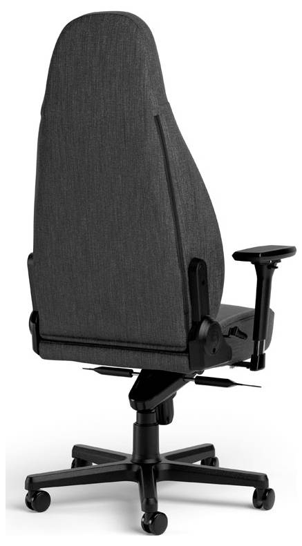 Ergonomická kancelářská židle s vysokým čalouněným opěradlem, područkami a pěti kolečky.