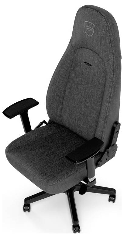 Šedá ergonomická kancelářská židle s vysokým opěradlem, nastavitelnými područkami a pěti černými kolečky na otočné základně.