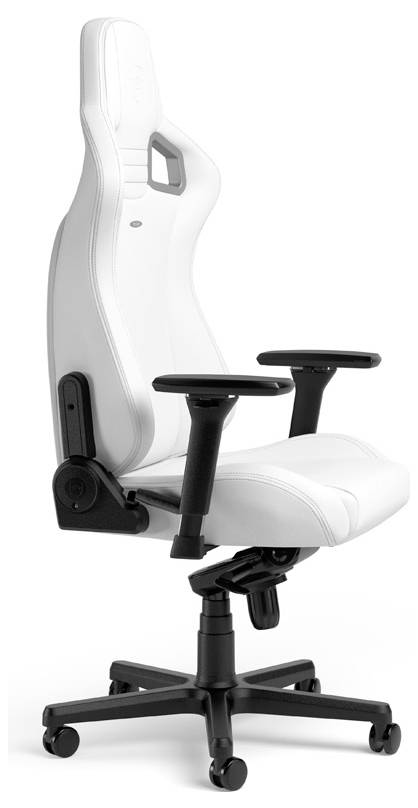 Ergonomická bílá kancelářská židle s nastavitelnými opěrkami rukou a kolečky na černé podstavě. Ideální pro dlouhodobé pohodlné sezení.