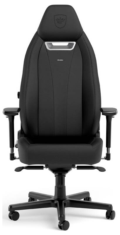 Černá kancelářská židle s vysokým opěradlem a područkami, otočná s kolečky. Navržena pro pohodlí a ergonomickou podporu.