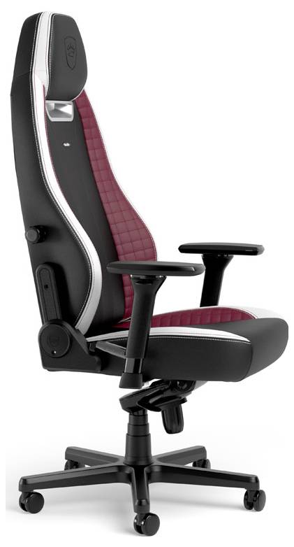 Ergonomická herní židle s červeno-černým čalouněním, nastavitelnými područkami a kolečky na stabilní hvězdicové základně.