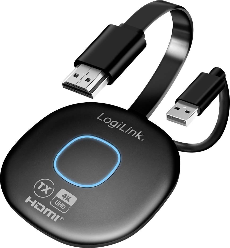 Bezdrátový HDMI vysílač od LogiLink s USB kabelem, podporuje rozlišení 4K-UHD. Kompaktní design pro snadné připojení.
