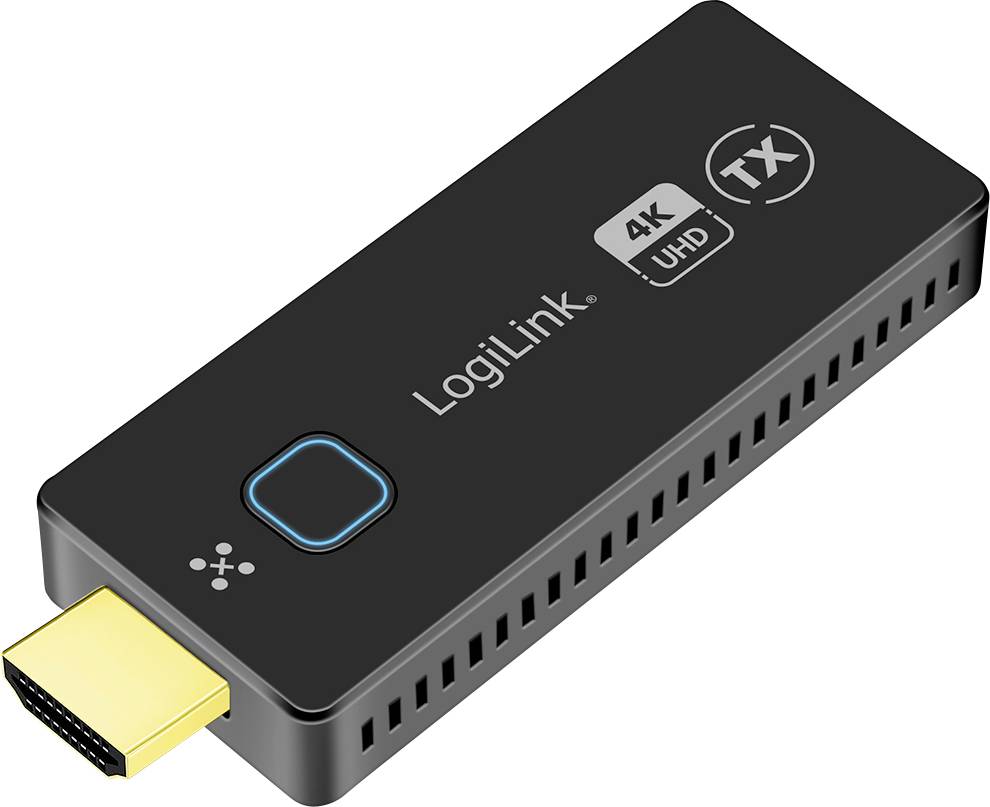 Černý HDMI vysílač od LogiLink, podporuje 4K UHD. Hlavní funkce: bezdrátový přenos videa.