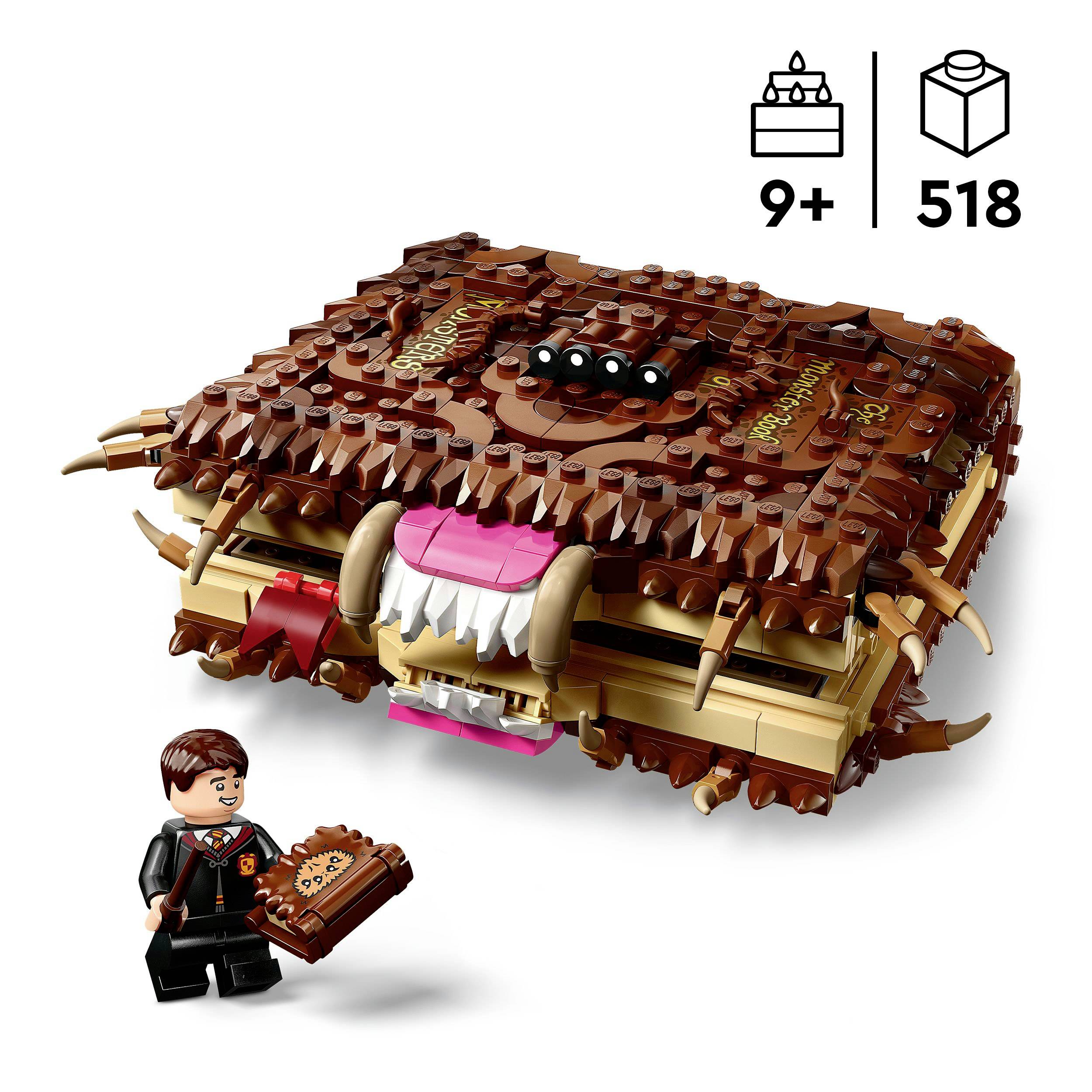LEGO sada: Magická kniha se zuby a očima, obklopená dekorativními prvky. Vhodné pro děti od 9 let. Obsahuje 518 dílků.