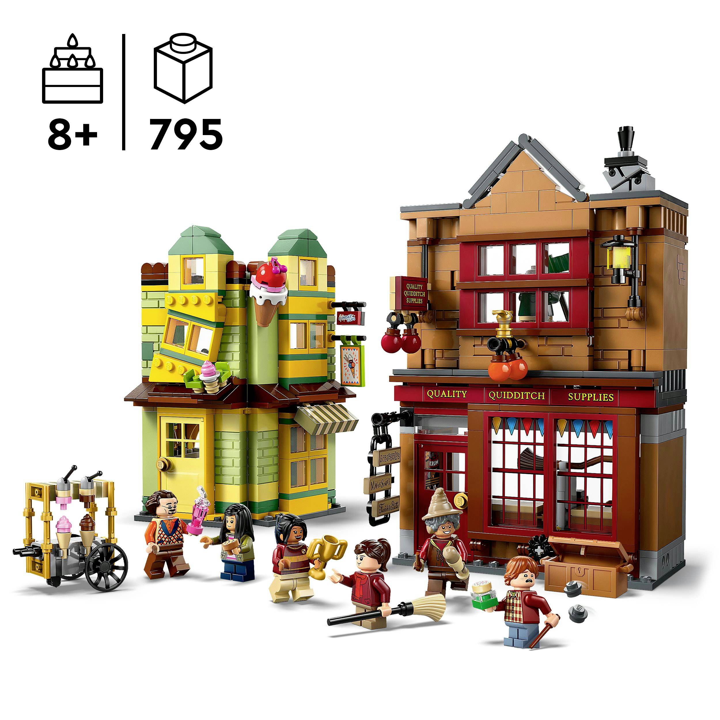 LEGO sada zobrazuje barevnou pouliční scénu s figurkami a budovou ve stylu světa Harryho Pottera. Obsahuje 795 dílků a je vhodná pro děti od 8 let.