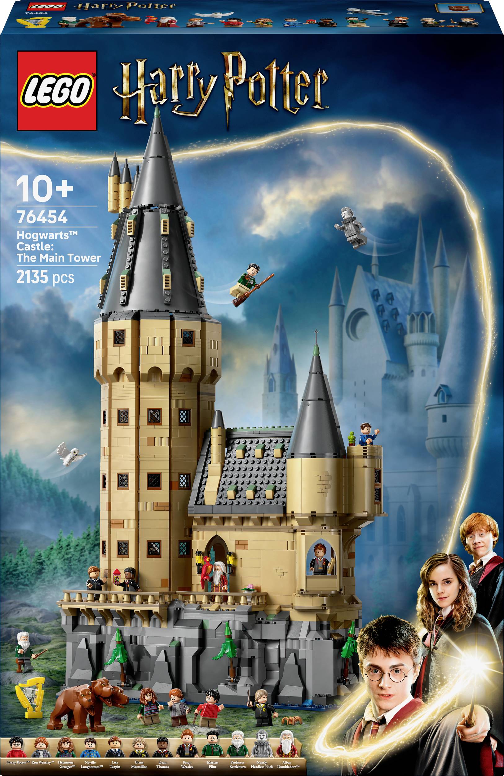 LEGO stavebnice 'Harry Potter Bradavický hrad: Hlavní věž' pro děti od 10 let, 2135 dílků, zobrazuje hrad s figurkami.