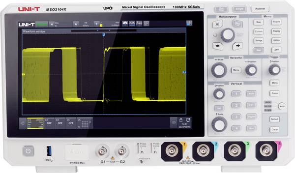 Uni-T MSO2104X digitální osciloskop 100 MHz, 5 GSa/s, 100 Mpts, mixovaný signál (MSO), 1 ks, 181100300066X