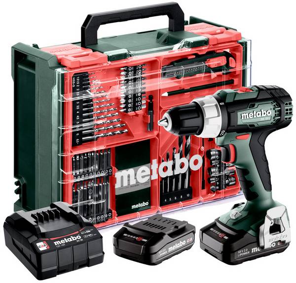 Metabo BS 18 L Set aku vrtací šroubovák, 18 V, 2 Ah Li-Ion bezkartáčové, vč. 2x aku, kufřík, vč. nabíječky, vč. příslušenství, 614051710