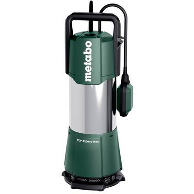 Zelená a stříbrná ponorná pumpa Metabo TDP 6200/4 Inox s plovákový spínač a napájecí kabel.