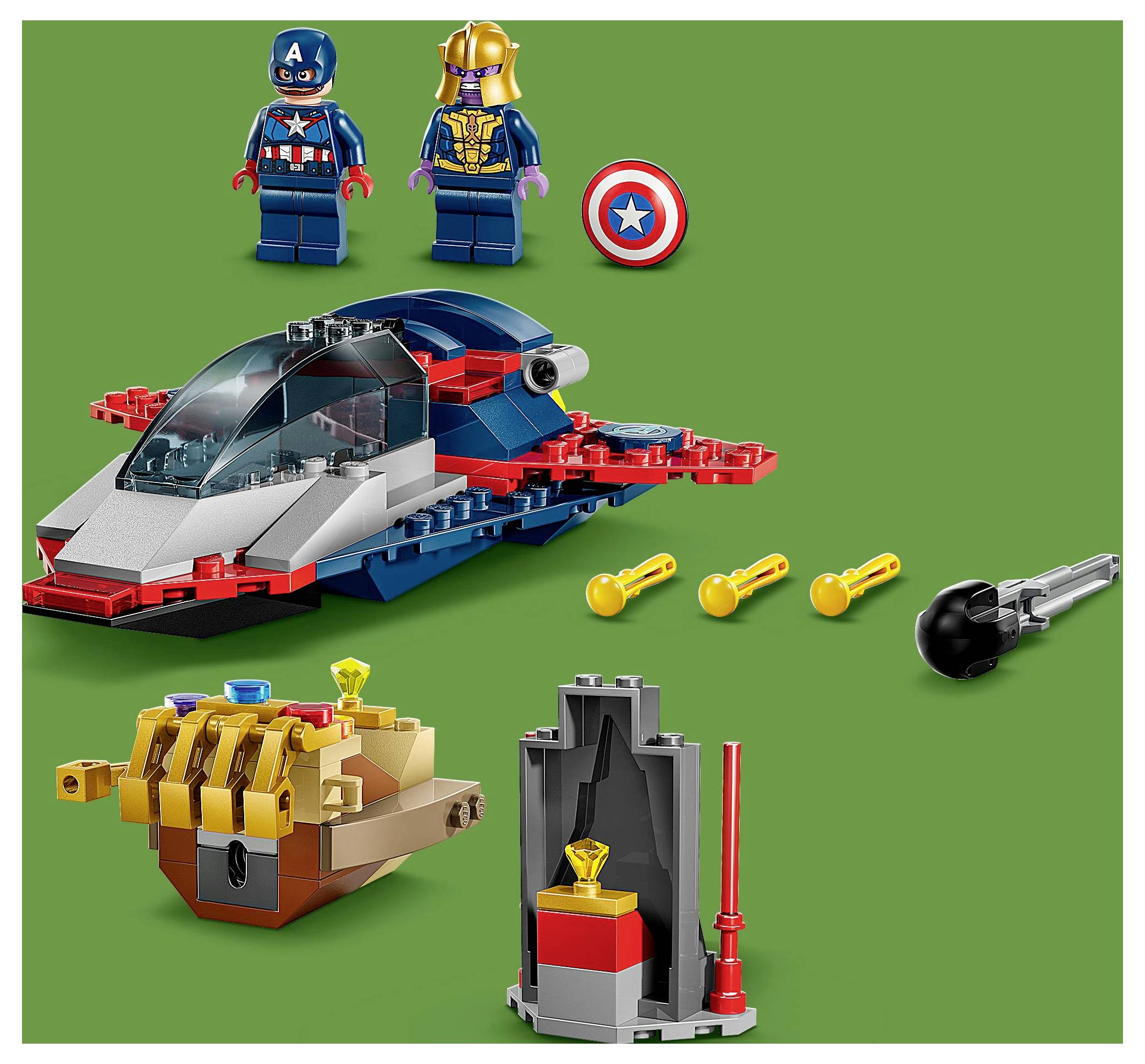 Sada LEGO znázorňující barevnou vesmírnou loď, minifigurky a příslušenství. Obsahuje dva charaktery a komponenty pro sestavení a hraní.