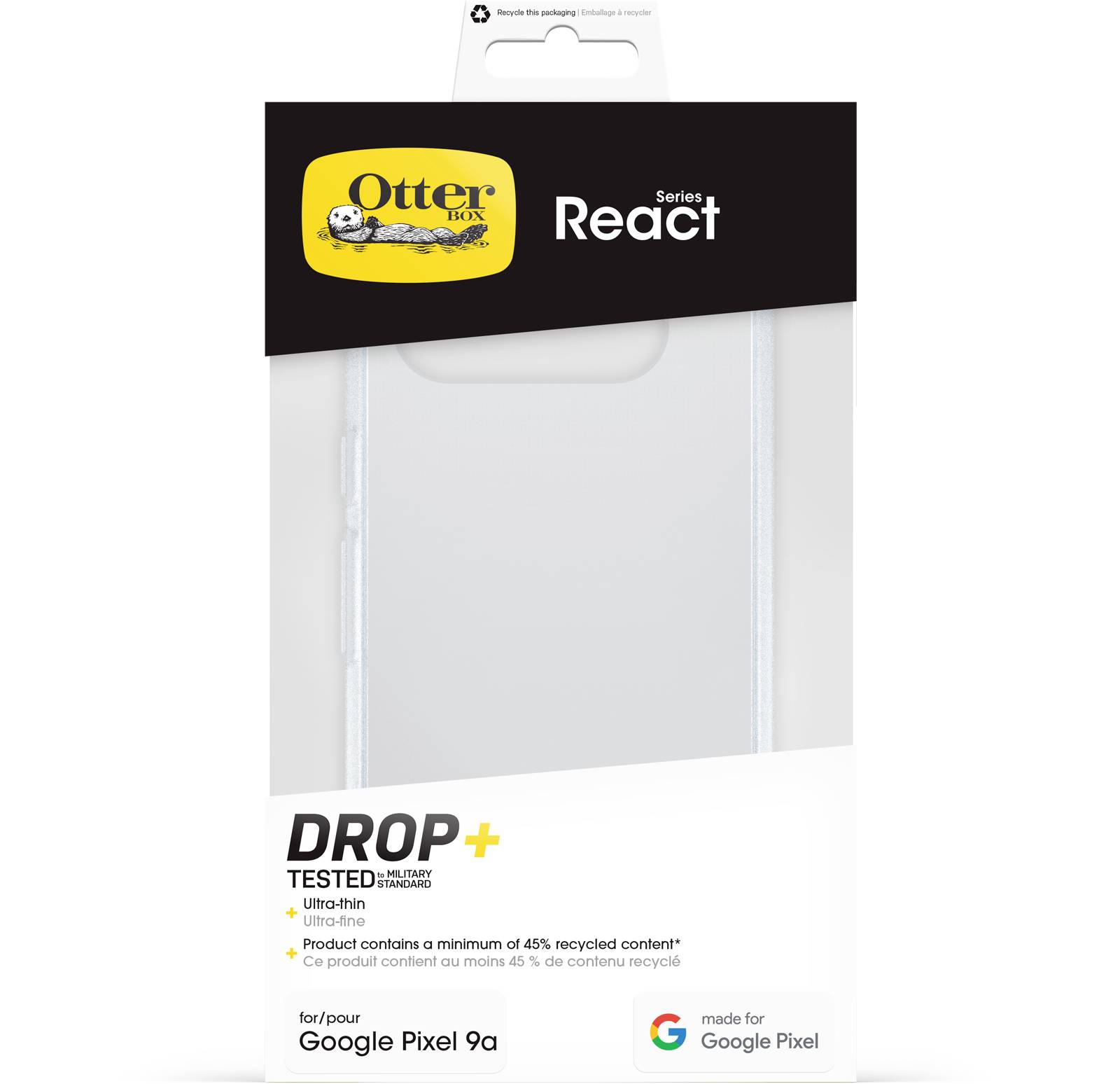 Obal na mobilní telefon Google Pixel 9a, značka Otterbox, série React. Materiálové složení: Minimálně 45% recyklovaného materiálu.