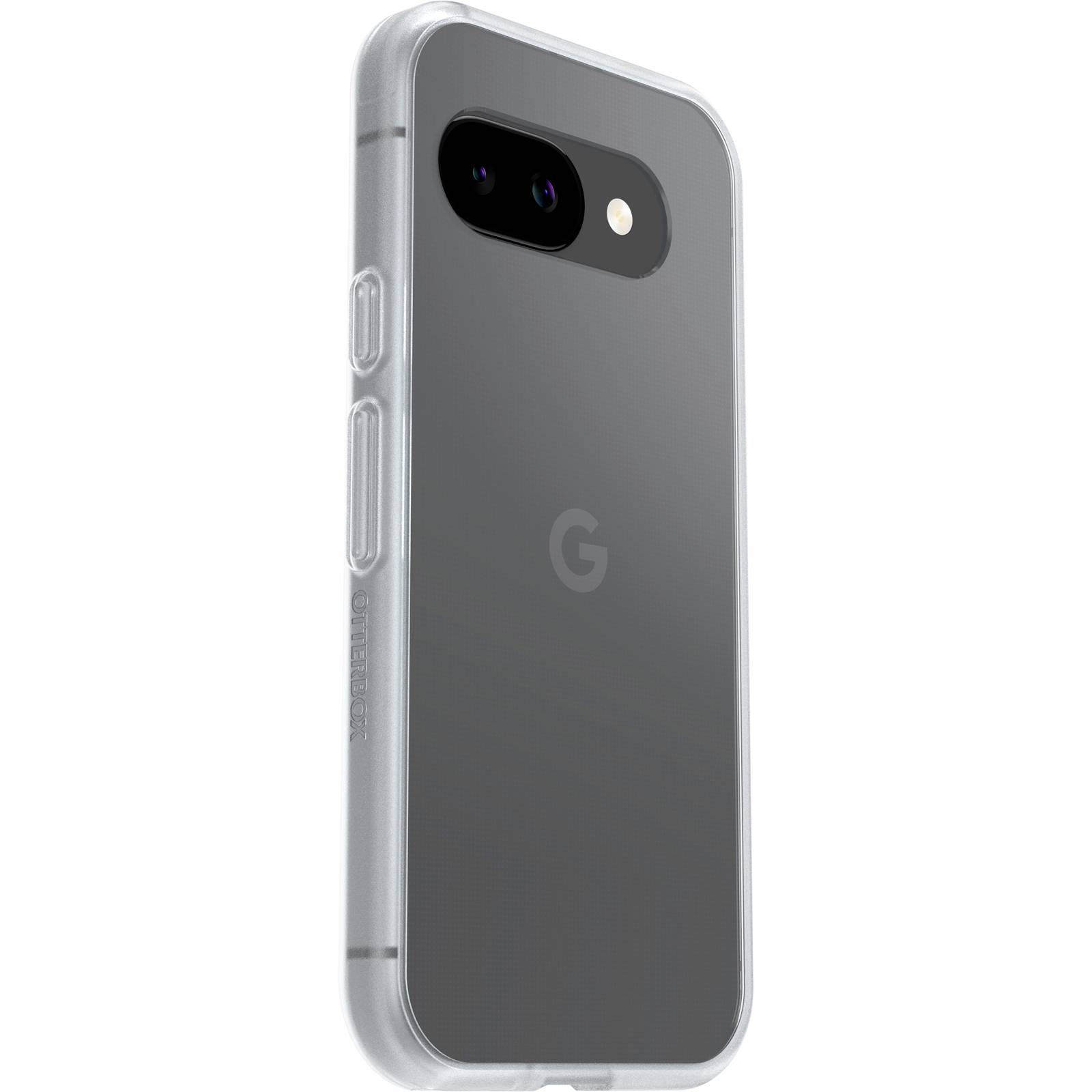 Moderní smartphone s tmavým zadním krytem a dvěma fotoaparáty, umístěné v průhledném obalu.
