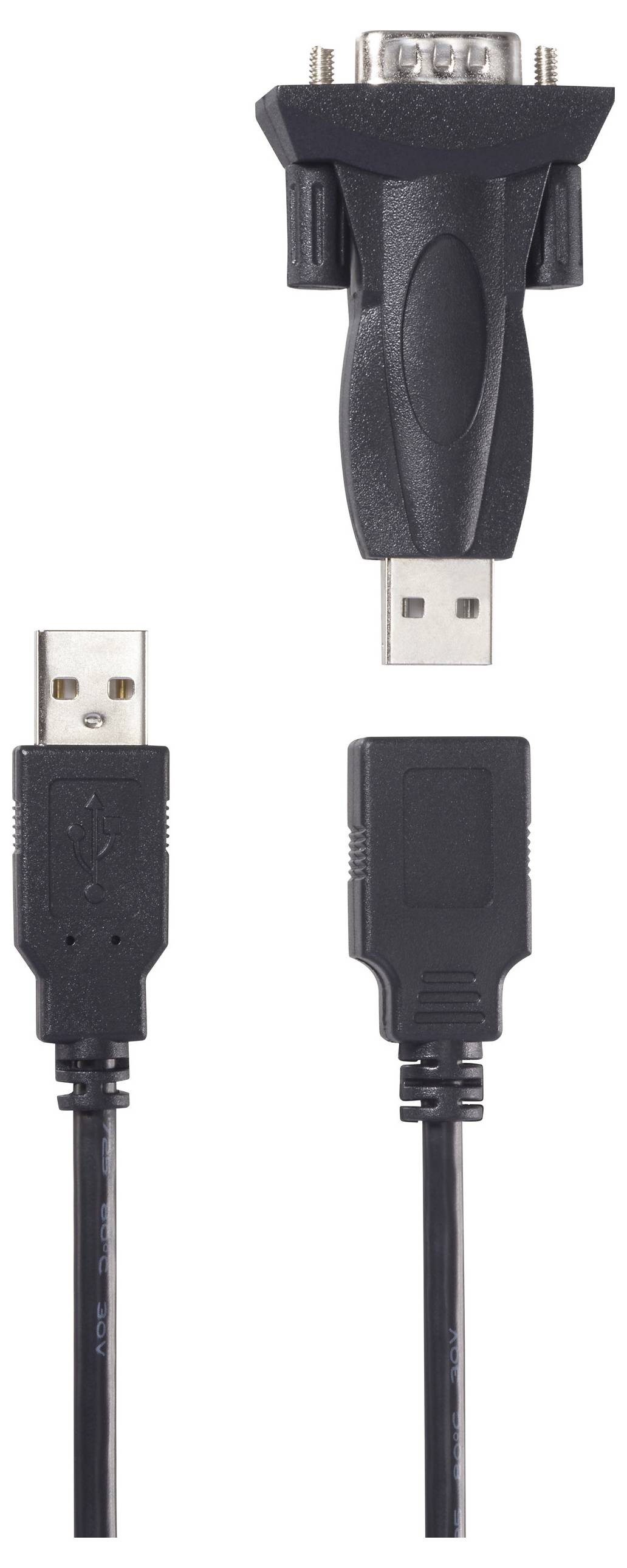 USB-VGA adaptér s konektorem USB na jednom konci a konektorem VGA na druhém konci, používaný pro připojení zařízení k displejům.