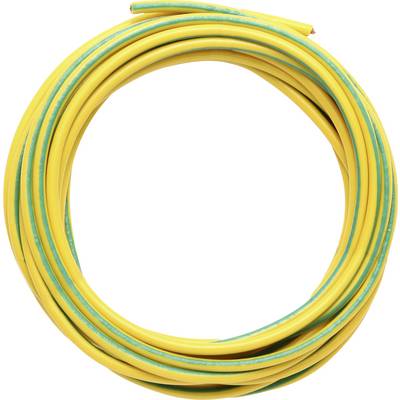 Žluté elektrické vedení se zeleným označením, smotané do kruhu. Vhodné pro uzemňovací aplikace v elektrických instalacích.