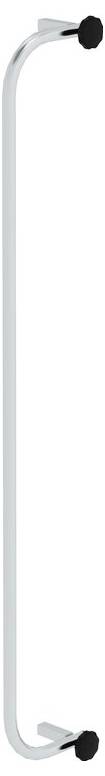 Dlouhý, zakřivený kovový úchyt se dvěma černými koncovkami.