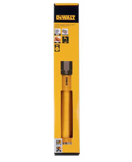 Sekací kladivo DEWALT SDS-max v žluté krabici, zobrazující obrázek a informace o produktu, vhodné pro bourací práce.