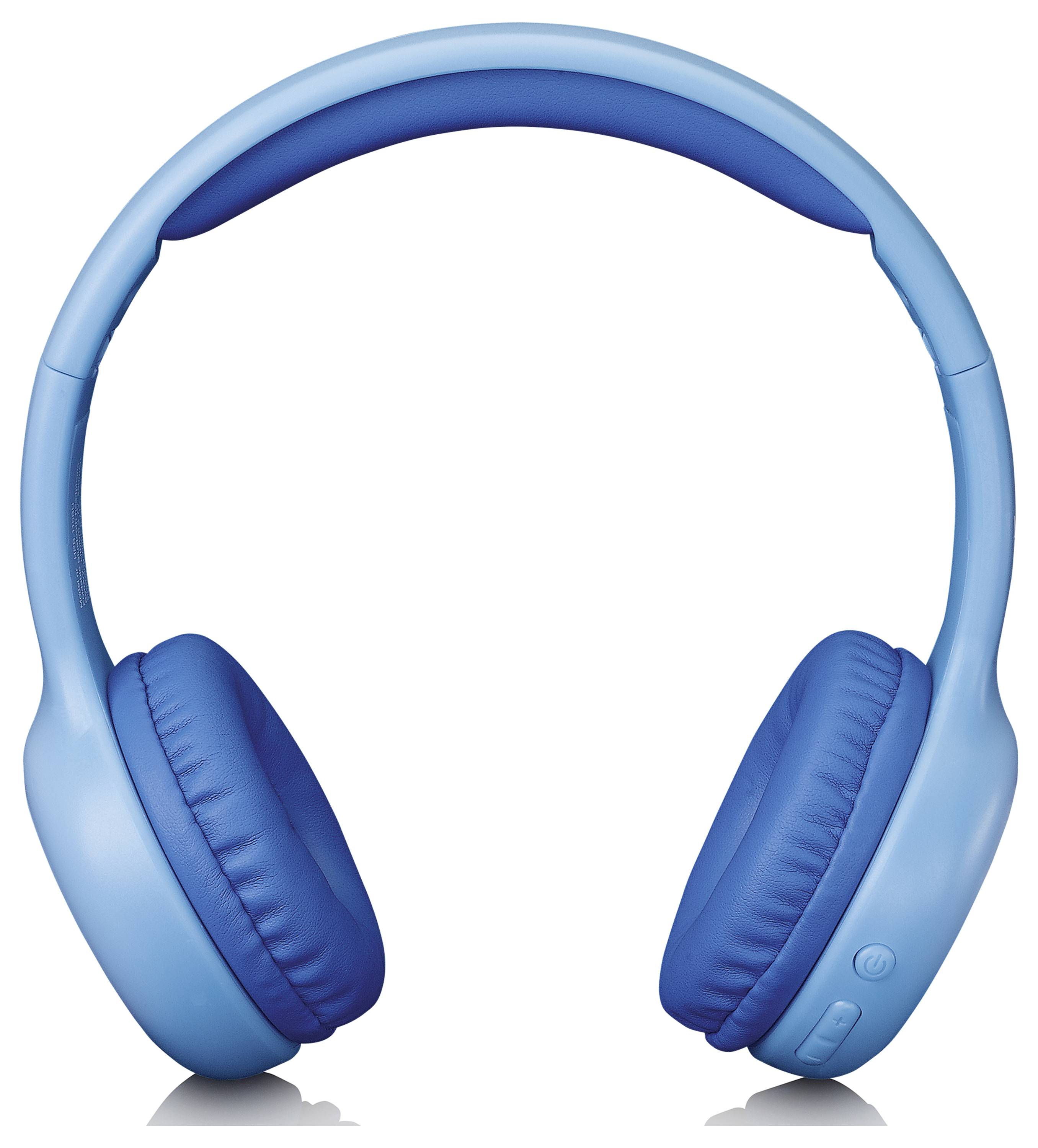 Modré bezdrátové sluchátka na bílém pozadí, znázornění moderní audiotechnologie.