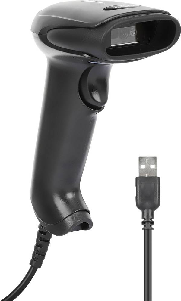Manhattan 2D LED-Barcodescanner 320mm Scanreichweite integriertes 1,4m USB-A-Kabel schwarz skener 2D čárového kódu kabelové 1D, 2D LED černá ruční USB-A