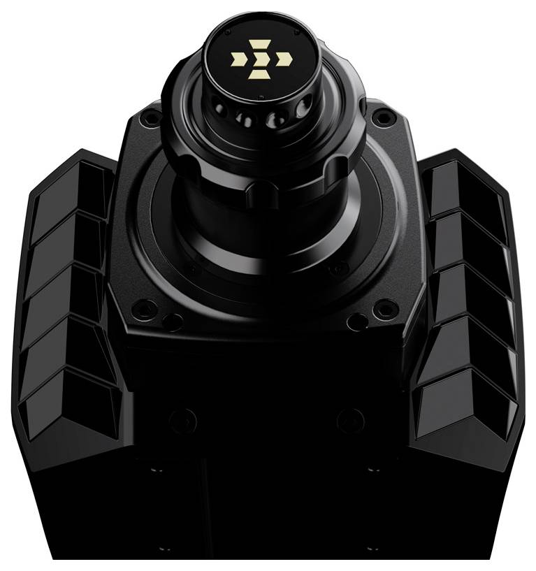 Černé technické zařízení s šestiúhelníkovým vzorem nahoře. Pravděpodobně kamera nebo snímač s moderním, futuristickým designem.