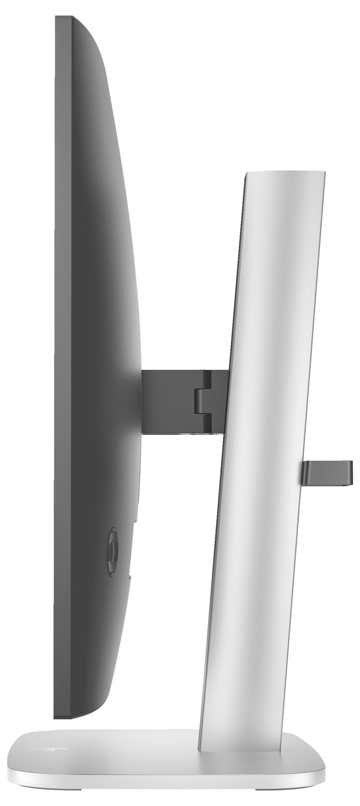 Boční pohled na moderní počítačový monitor na podstavci. Obrazovka je tenká a má štíhlý, minimalistický design.