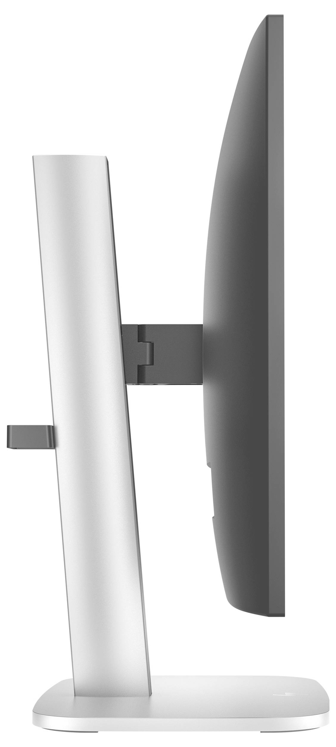 Plochý monitor z pohledu z boku s elegantním kovovým stojanem a minimem kabelů. Ideální pro minimalistické pracovní prostředí.
