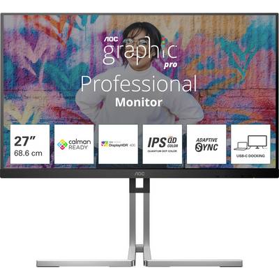 27palcový monitor od AOC s certifikací Calman READY, DisplayHDR 400, IPS panelem, adaptivní synchronizací a USB-C dokovací stanicí, ideální pro grafické profesionály.