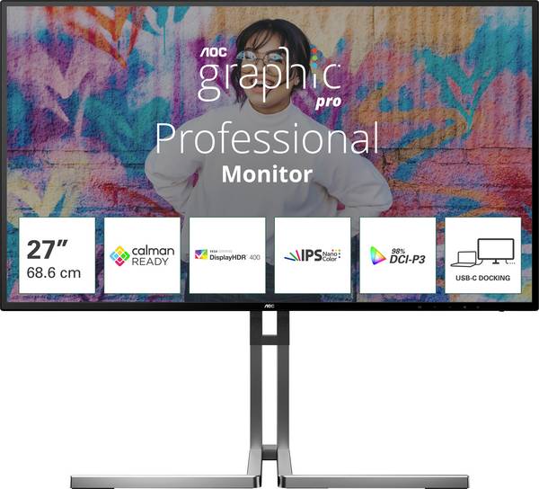 AOC U27U3CV LCD monitor 68.6 cm (27 palec)3840 x 2160 Pixel, 16:9, 4 ms, IPS LCD