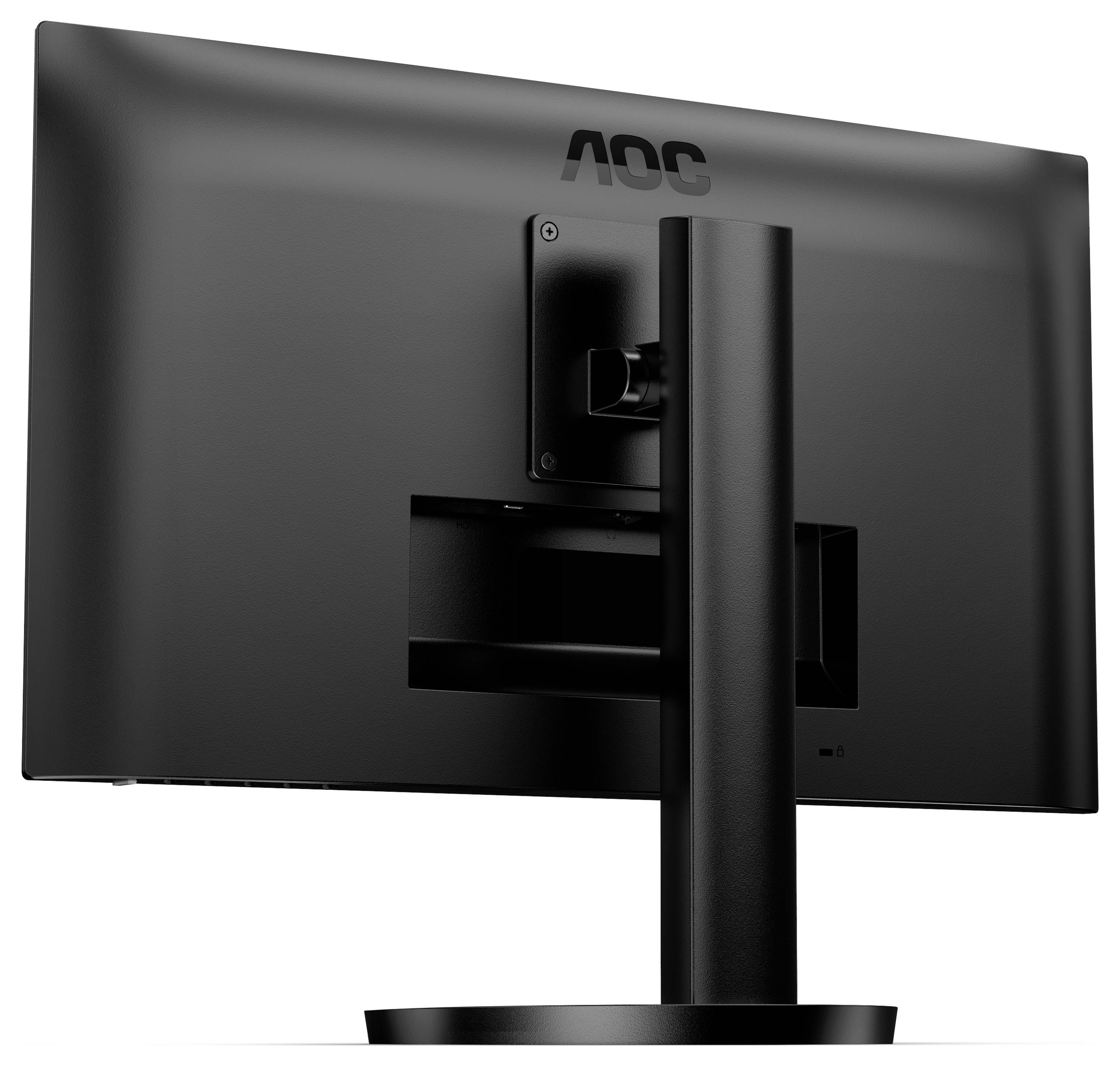 Monitor zezadu s logem 'AOC' a stabilní podstavou, vhodný pro použití v kanceláři nebo doma.