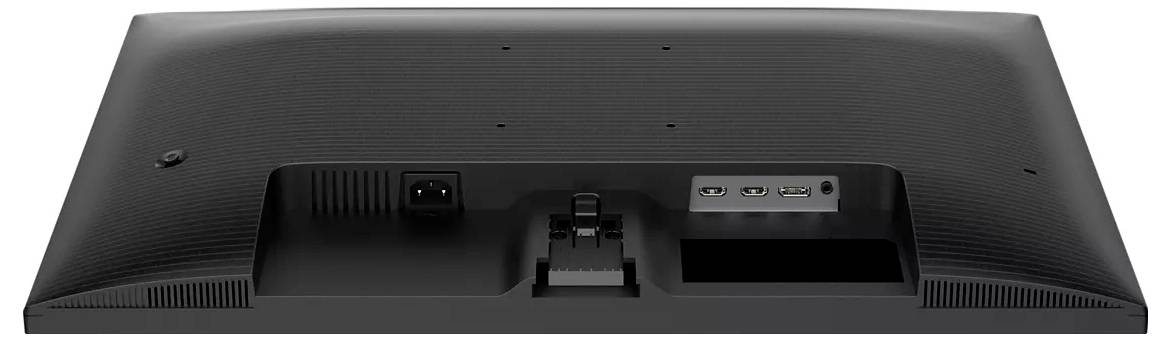 Zadní strana monitoru s připojeními: napájecí konektor, HDMI a USB porty.