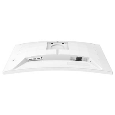 Zadní strana bílého počítačového monitoru s konektory: dva HDMI porty, jeden DisplayPort a napájecí konektor.
