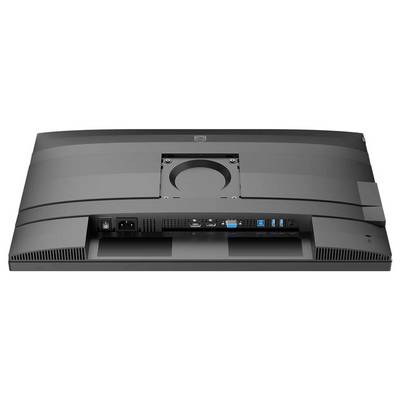 Zadní strana počítačového monitoru s viditelnými připojovacími možnostmi: napájecí konektor, HDMI, DisplayPort, USB porty.