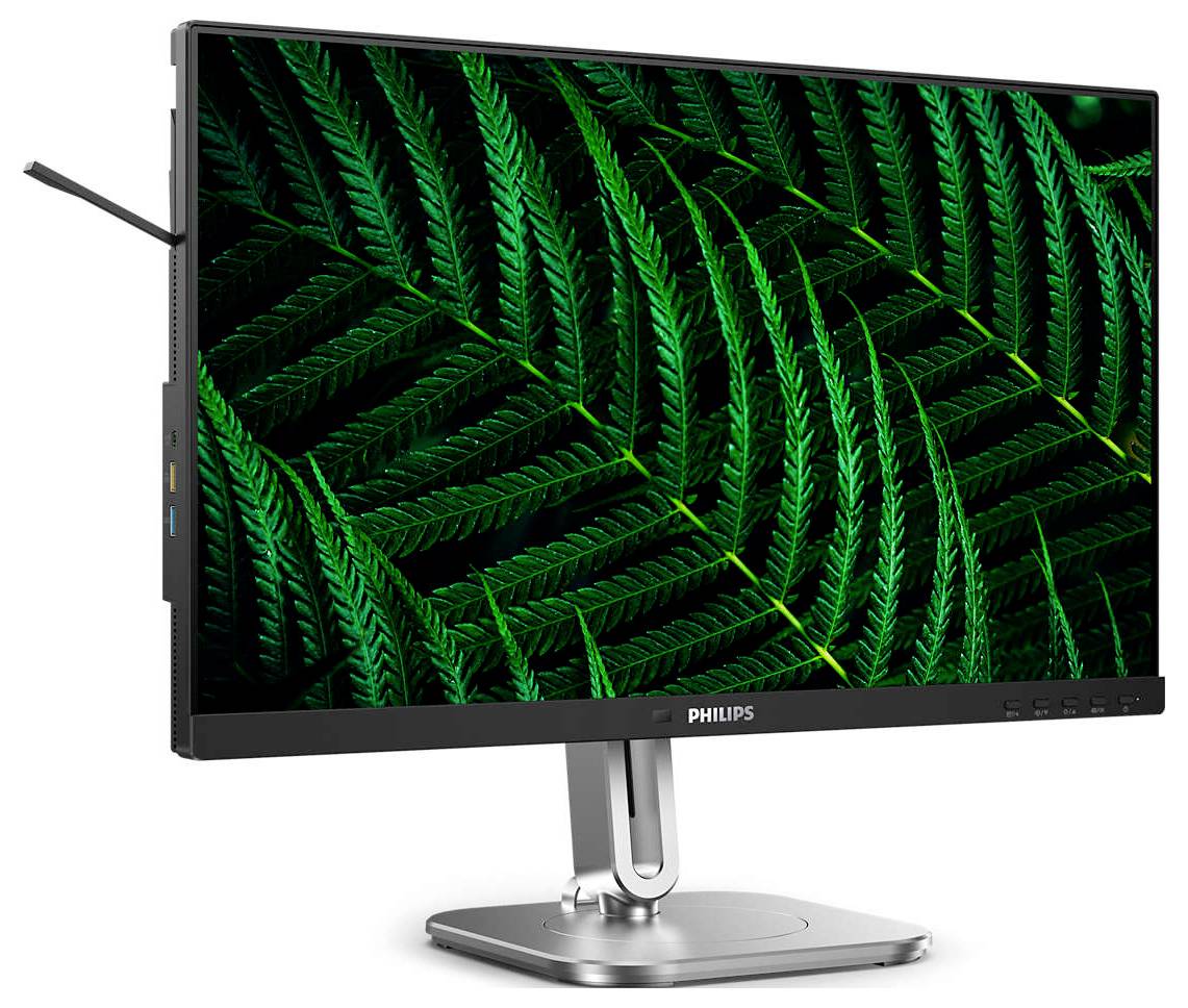 Počítačový monitor značky Philips zobrazuje živý, zelený vzor kapradiny na displeji.