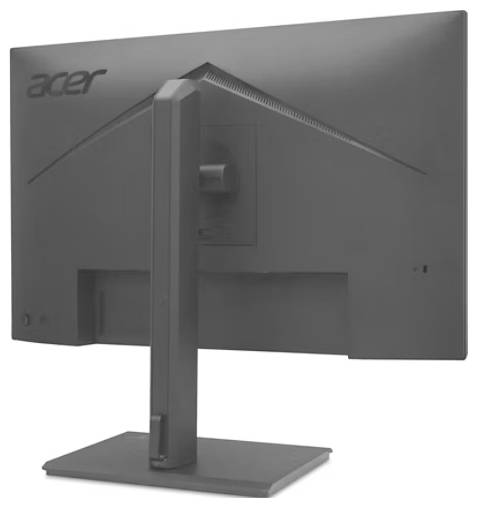Počítačový monitor značky Acer s obdélníkovým stojanem a jednoduchým designem, pohled zezadu.