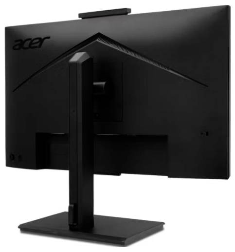 Černý počítačový monitor značky Acer, pohled zezadu, s moderním, štíhlým designem a pravoúhlou, stabilní podstavou.